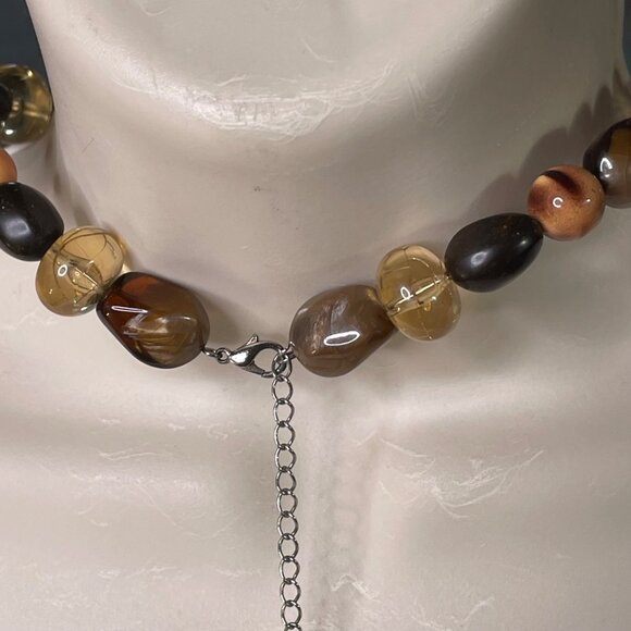 Tigers Eye Oval Pendant Necklace Choker Agate Stone Jewelry Vintage u - Picture 6 of 6